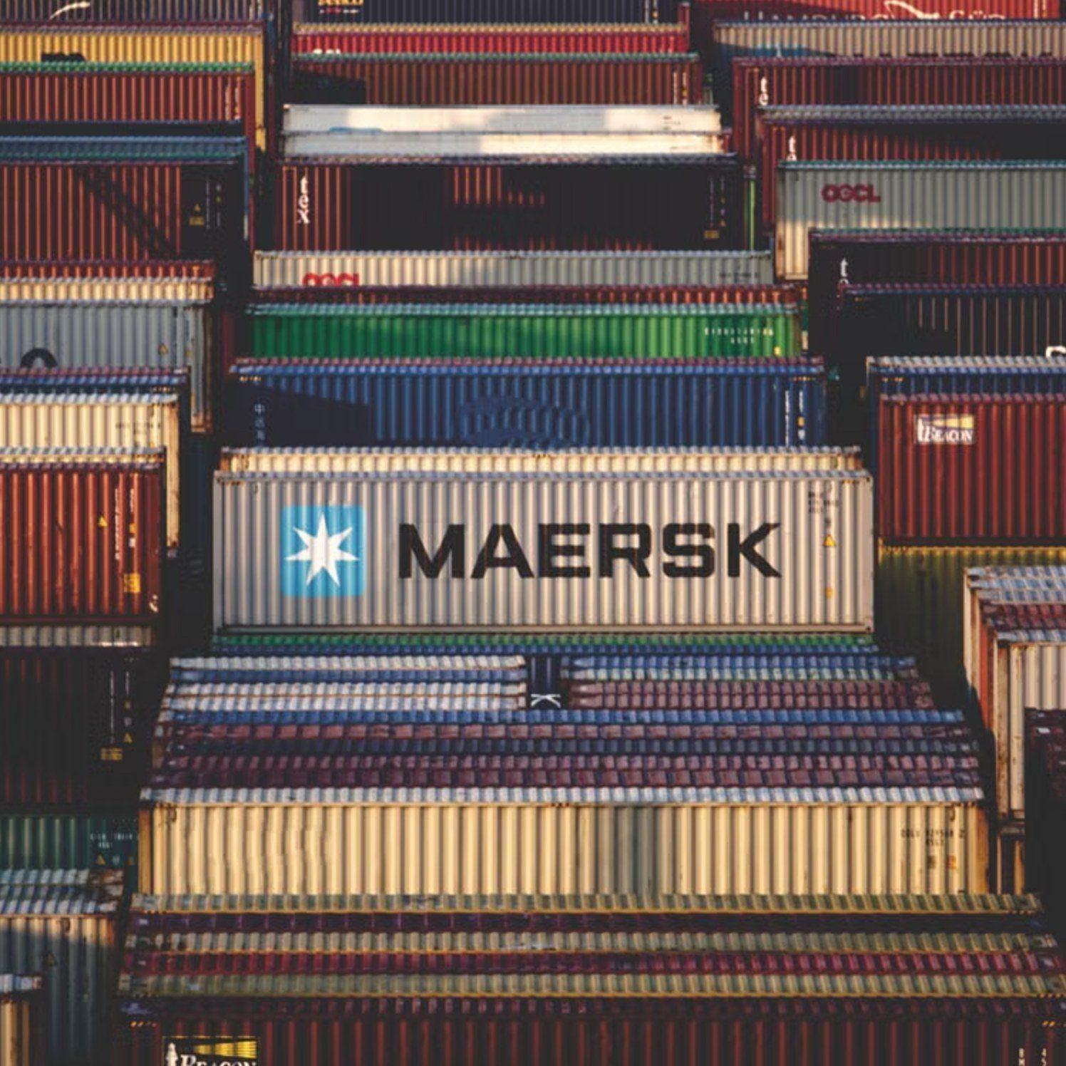 Stacked shipping containers seen from above