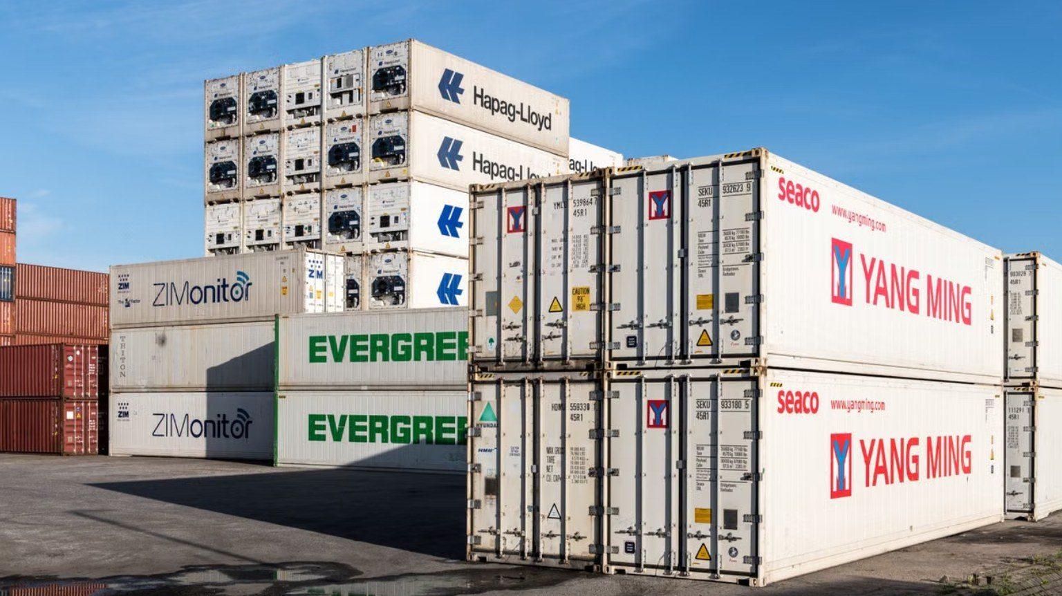 Stacked shipping containers at a port