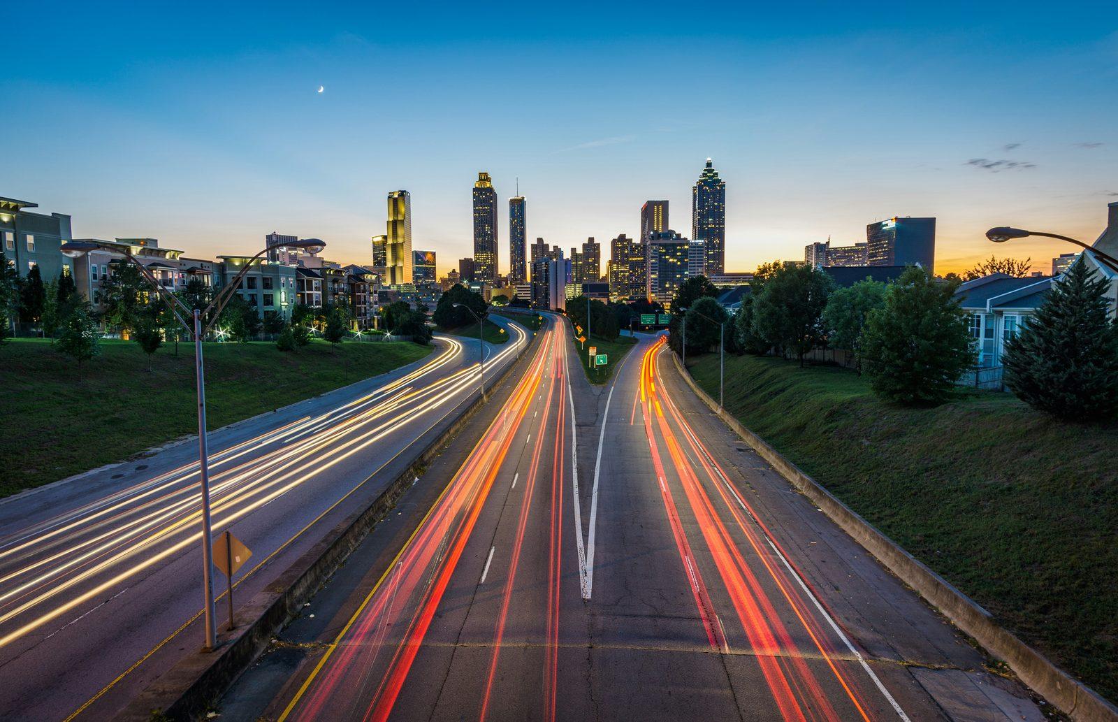 Light trails on a motorway at dusk