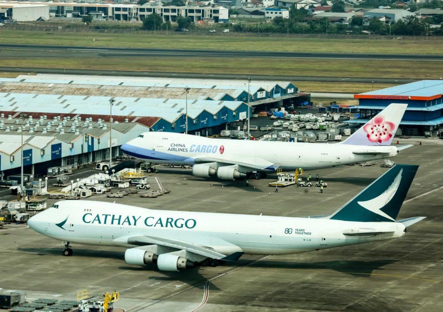 Cargo aircraft parked at a freight terminal